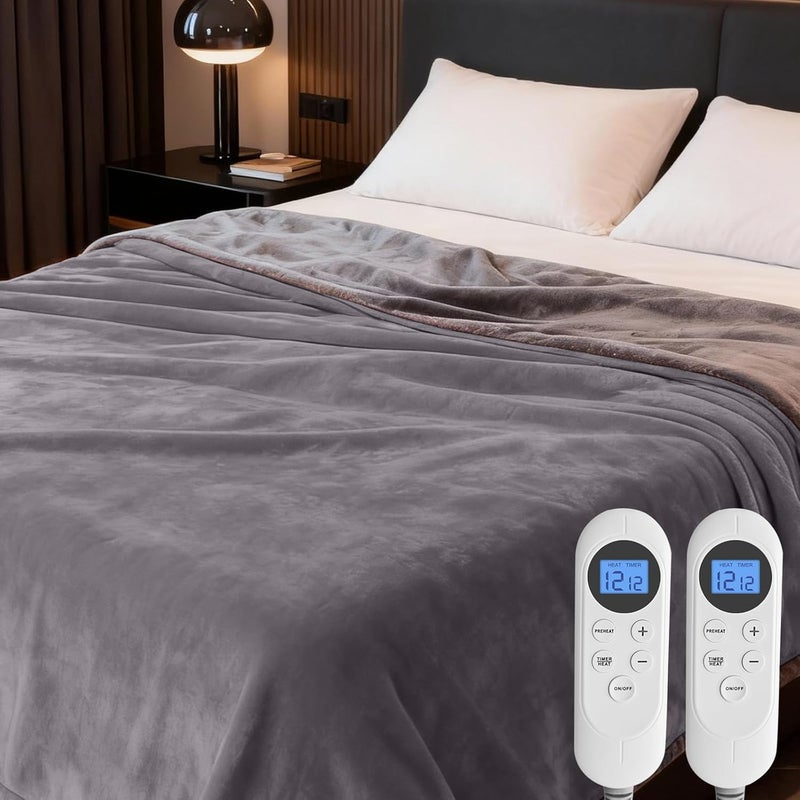 Eastsora Heated Blanket Electric Blanket Queen 84"x90" Dual Control Flannel Heating Blanket with 12 Heat Levels 12H Timer Auto Shut-Off Overheat Protection Soft & Cozy Machine Washable (Queen (84"x90")) - Image 1